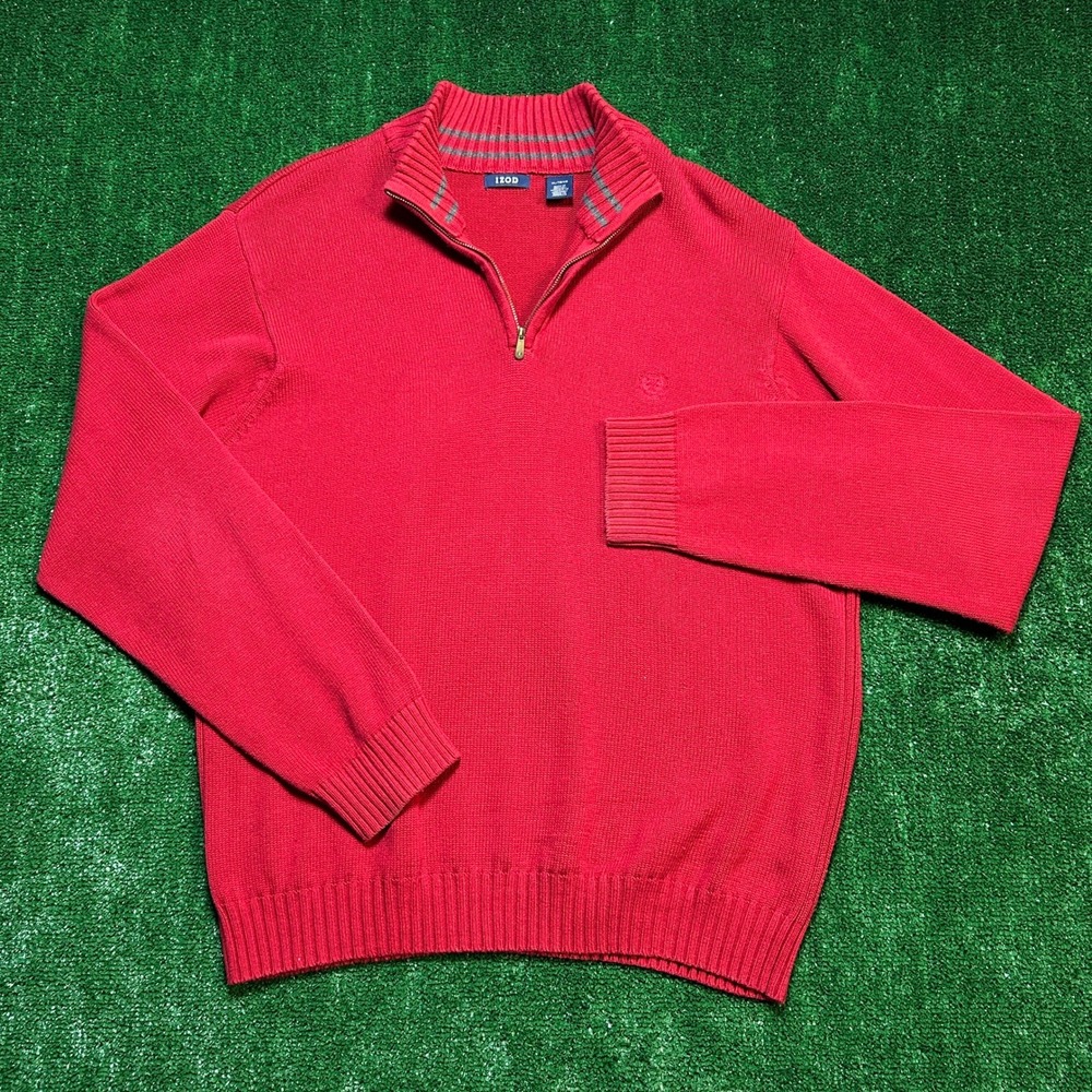 IZOD Mens Quarter Zip Old Academia Sweater XL Red